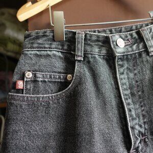 Vintage Black Washed out Jeans with pink stitching